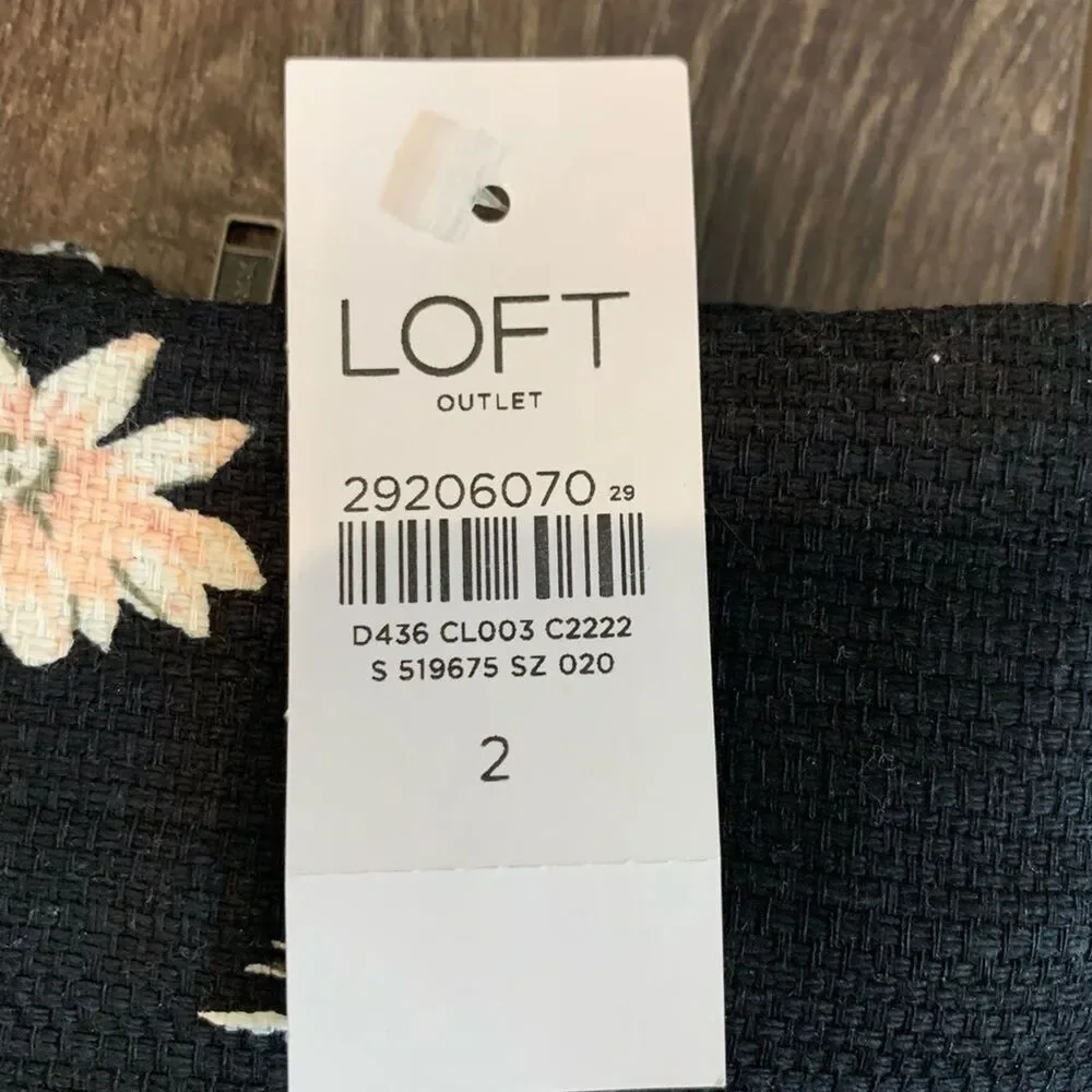 LOFT Outlet skirt size 2 floral black skirt 97% cotton NWT